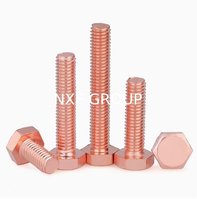 DIN933 DIN931 M3 M4 M6 M8 M10 Hex Copper Bolts C1100 T2 for Secure Fastening DIN Standard Hexagon Head Copper